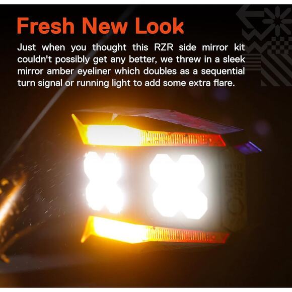 UTV Side Mirrors w/ Amber Turn Signals & LED Pods – Fits RZR Ranger Can-Am - Picture 4 of 8